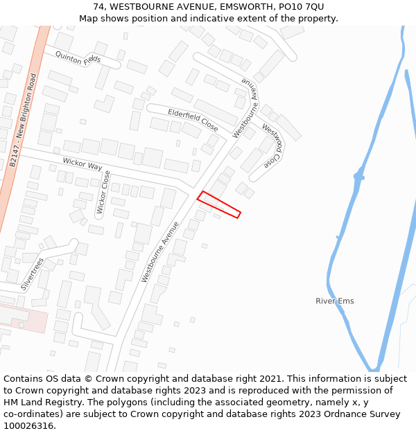 74, WESTBOURNE AVENUE, EMSWORTH, PO10 7QU: Location map and indicative extent of plot