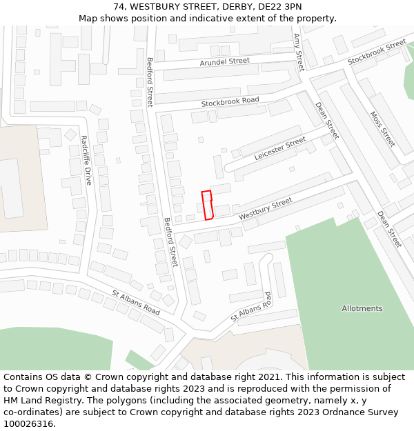 74, WESTBURY STREET, DERBY, DE22 3PN: Location map and indicative extent of plot