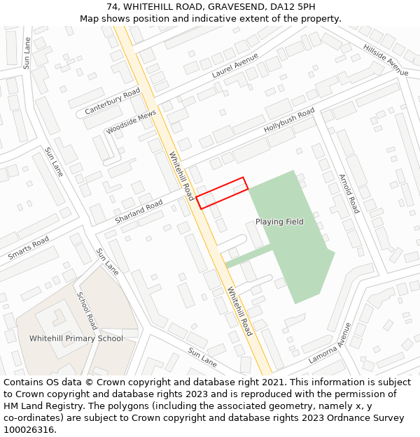 74, WHITEHILL ROAD, GRAVESEND, DA12 5PH: Location map and indicative extent of plot