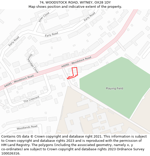 74, WOODSTOCK ROAD, WITNEY, OX28 1DY: Location map and indicative extent of plot