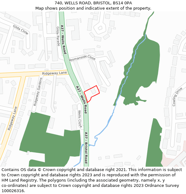 740, WELLS ROAD, BRISTOL, BS14 0PA: Location map and indicative extent of plot