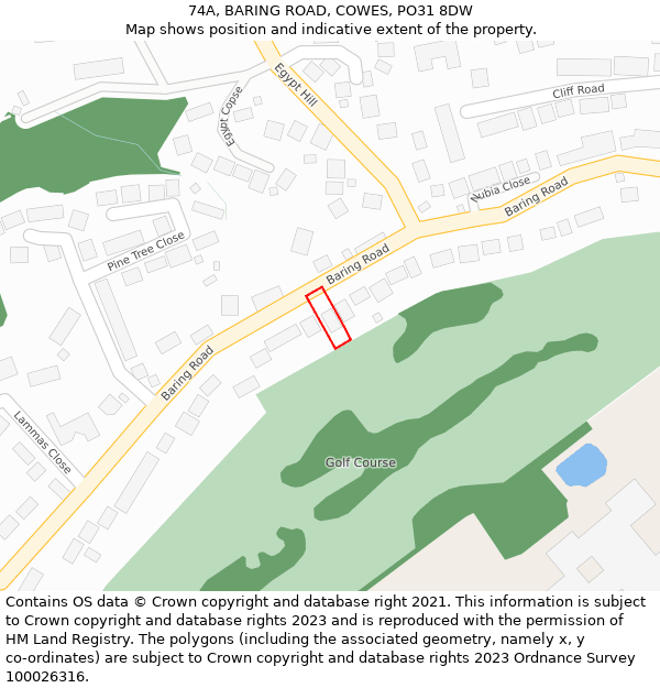 74A, BARING ROAD, COWES, PO31 8DW: Location map and indicative extent of plot