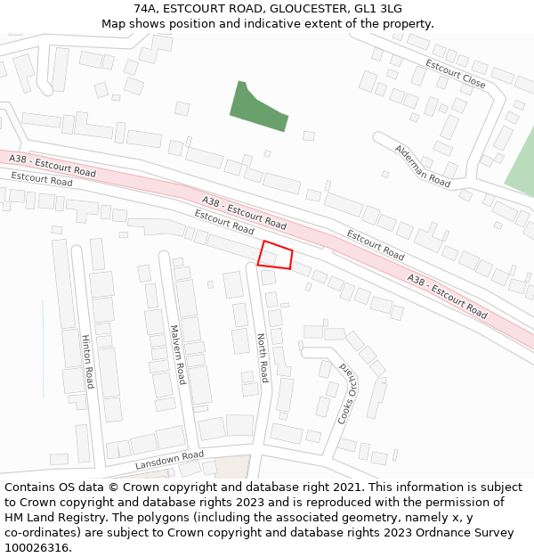 74A, ESTCOURT ROAD, GLOUCESTER, GL1 3LG: Location map and indicative extent of plot