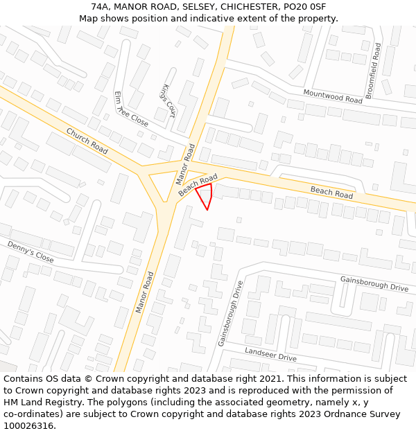 74A, MANOR ROAD, SELSEY, CHICHESTER, PO20 0SF: Location map and indicative extent of plot