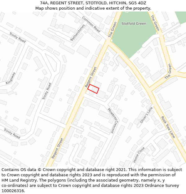 74A, REGENT STREET, STOTFOLD, HITCHIN, SG5 4DZ: Location map and indicative extent of plot