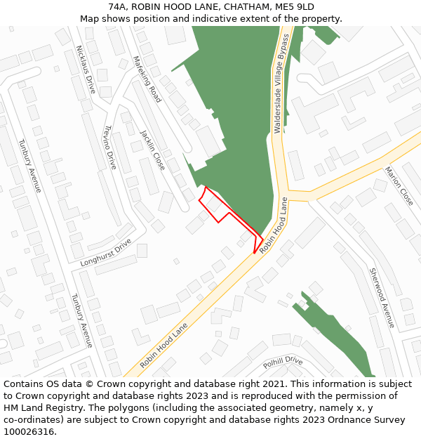 74A, ROBIN HOOD LANE, CHATHAM, ME5 9LD: Location map and indicative extent of plot