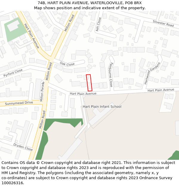 74B, HART PLAIN AVENUE, WATERLOOVILLE, PO8 8RX: Location map and indicative extent of plot