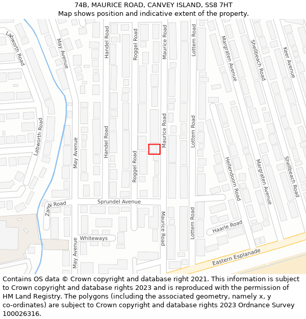 74B, MAURICE ROAD, CANVEY ISLAND, SS8 7HT: Location map and indicative extent of plot