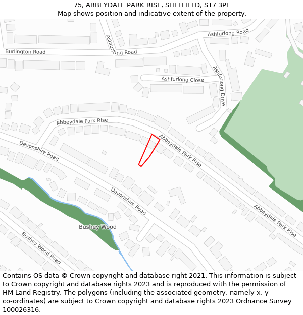 75, ABBEYDALE PARK RISE, SHEFFIELD, S17 3PE: Location map and indicative extent of plot