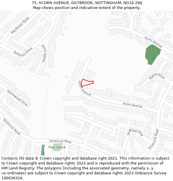 75, ACORN AVENUE, GILTBROOK, NOTTINGHAM, NG16 2WJ: Location map and indicative extent of plot