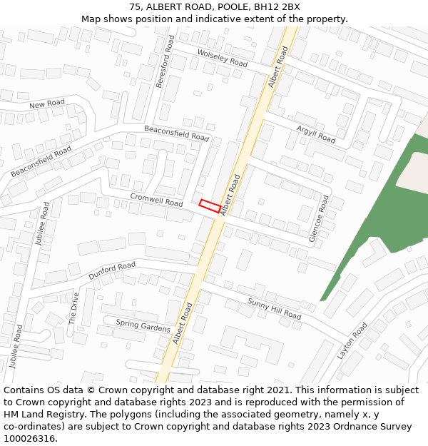 75, ALBERT ROAD, POOLE, BH12 2BX: Location map and indicative extent of plot