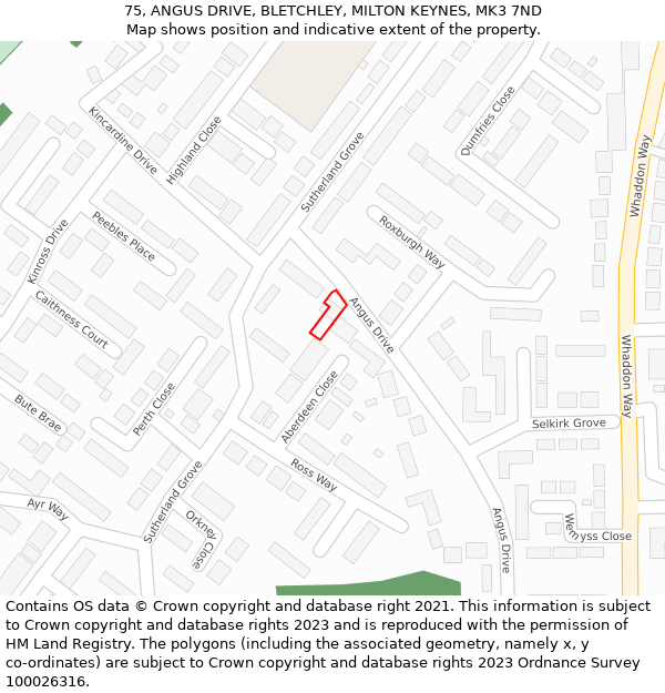 75, ANGUS DRIVE, BLETCHLEY, MILTON KEYNES, MK3 7ND: Location map and indicative extent of plot