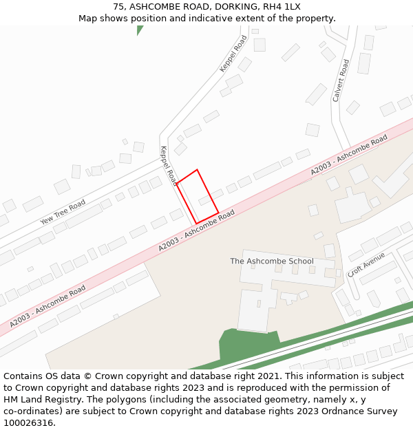 75, ASHCOMBE ROAD, DORKING, RH4 1LX: Location map and indicative extent of plot