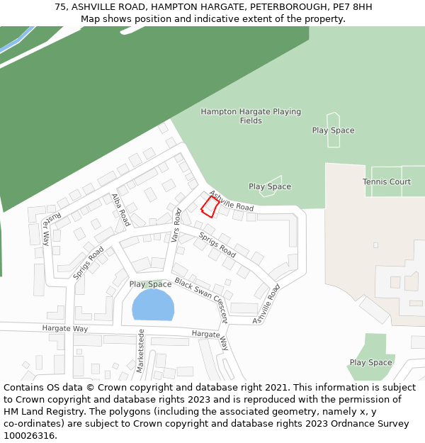 75, ASHVILLE ROAD, HAMPTON HARGATE, PETERBOROUGH, PE7 8HH: Location map and indicative extent of plot