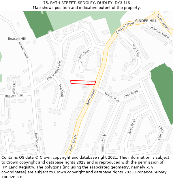75, BATH STREET, SEDGLEY, DUDLEY, DY3 1LS: Location map and indicative extent of plot