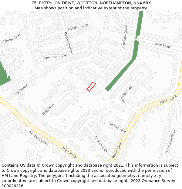 75, BATTALION DRIVE, WOOTTON, NORTHAMPTON, NN4 6RX: Location map and indicative extent of plot