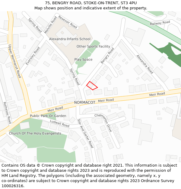 75, BENGRY ROAD, STOKE-ON-TRENT, ST3 4PU: Location map and indicative extent of plot