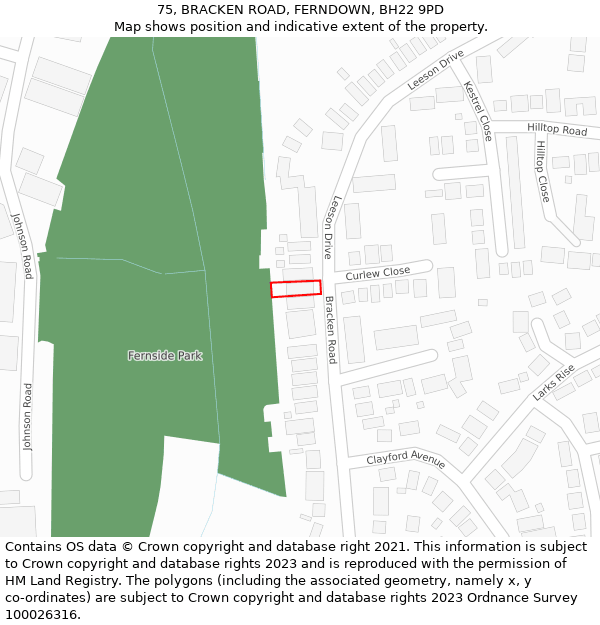 75, BRACKEN ROAD, FERNDOWN, BH22 9PD: Location map and indicative extent of plot