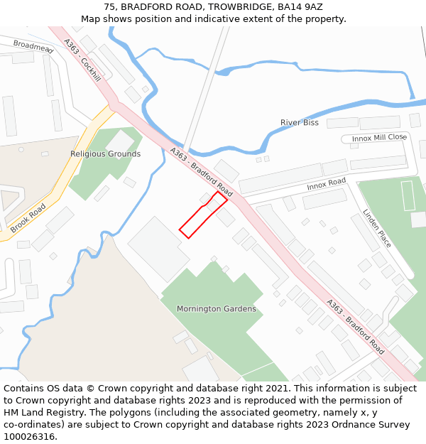 75, BRADFORD ROAD, TROWBRIDGE, BA14 9AZ: Location map and indicative extent of plot