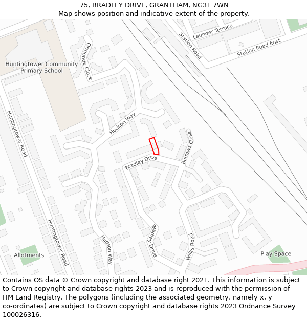 75, BRADLEY DRIVE, GRANTHAM, NG31 7WN: Location map and indicative extent of plot