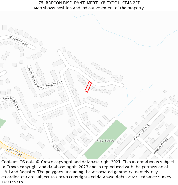 75, BRECON RISE, PANT, MERTHYR TYDFIL, CF48 2EF: Location map and indicative extent of plot