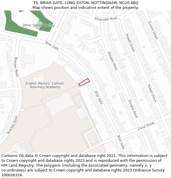75, BRIAR GATE, LONG EATON, NOTTINGHAM, NG10 4BQ: Location map and indicative extent of plot