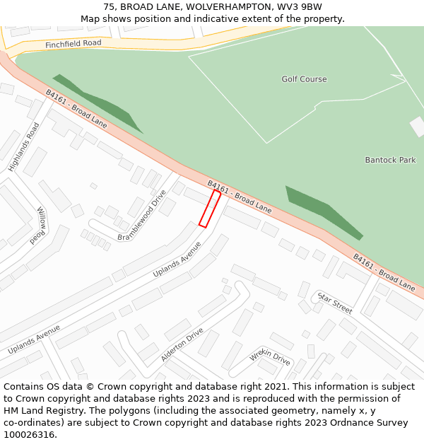 75, BROAD LANE, WOLVERHAMPTON, WV3 9BW: Location map and indicative extent of plot