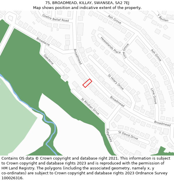 75, BROADMEAD, KILLAY, SWANSEA, SA2 7EJ: Location map and indicative extent of plot