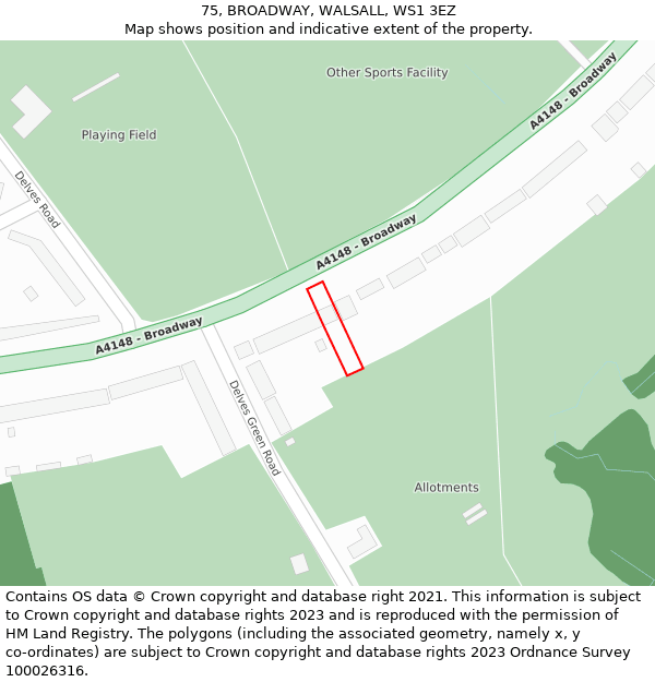 75, BROADWAY, WALSALL, WS1 3EZ: Location map and indicative extent of plot