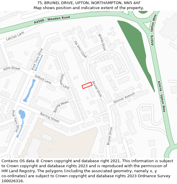75, BRUNEL DRIVE, UPTON, NORTHAMPTON, NN5 4AF: Location map and indicative extent of plot