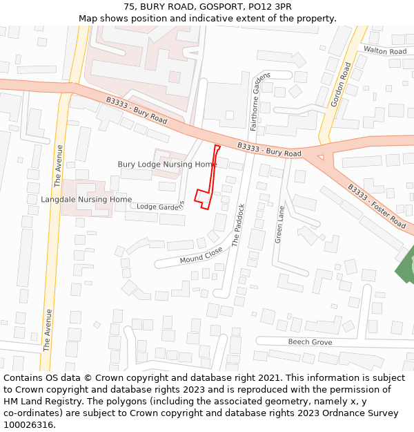 75, BURY ROAD, GOSPORT, PO12 3PR: Location map and indicative extent of plot