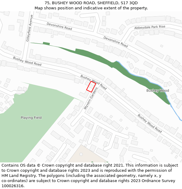 75, BUSHEY WOOD ROAD, SHEFFIELD, S17 3QD: Location map and indicative extent of plot
