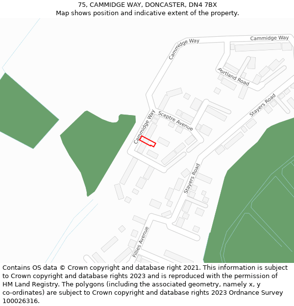 75, CAMMIDGE WAY, DONCASTER, DN4 7BX: Location map and indicative extent of plot