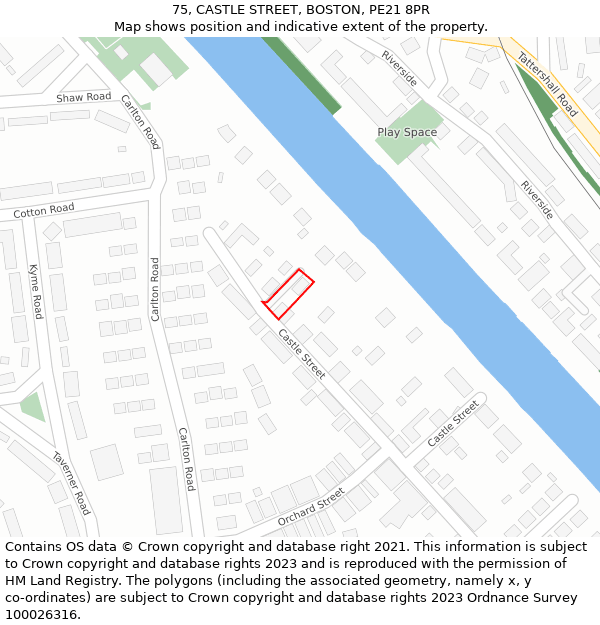 75, CASTLE STREET, BOSTON, PE21 8PR: Location map and indicative extent of plot