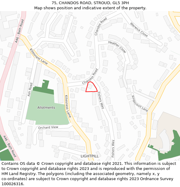 75, CHANDOS ROAD, STROUD, GL5 3PH: Location map and indicative extent of plot