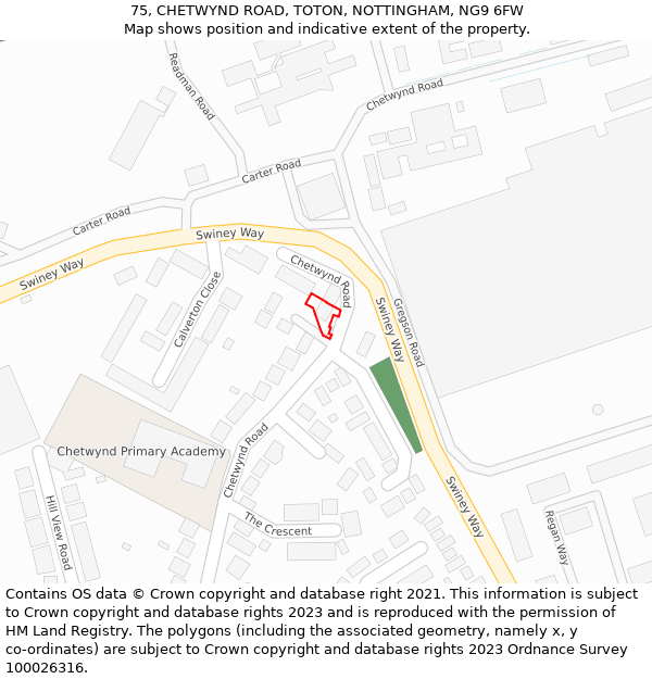 75, CHETWYND ROAD, TOTON, NOTTINGHAM, NG9 6FW: Location map and indicative extent of plot