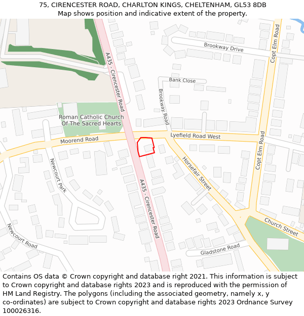 75, CIRENCESTER ROAD, CHARLTON KINGS, CHELTENHAM, GL53 8DB: Location map and indicative extent of plot