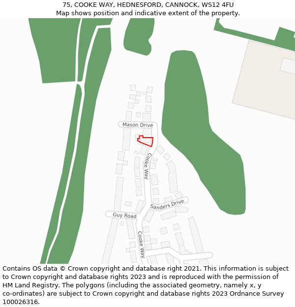75, COOKE WAY, HEDNESFORD, CANNOCK, WS12 4FU: Location map and indicative extent of plot
