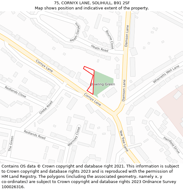 75, CORNYX LANE, SOLIHULL, B91 2SF: Location map and indicative extent of plot