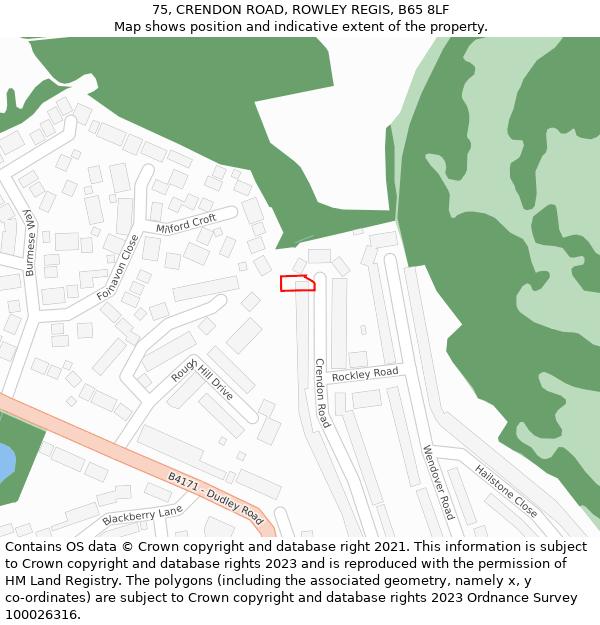75, CRENDON ROAD, ROWLEY REGIS, B65 8LF: Location map and indicative extent of plot