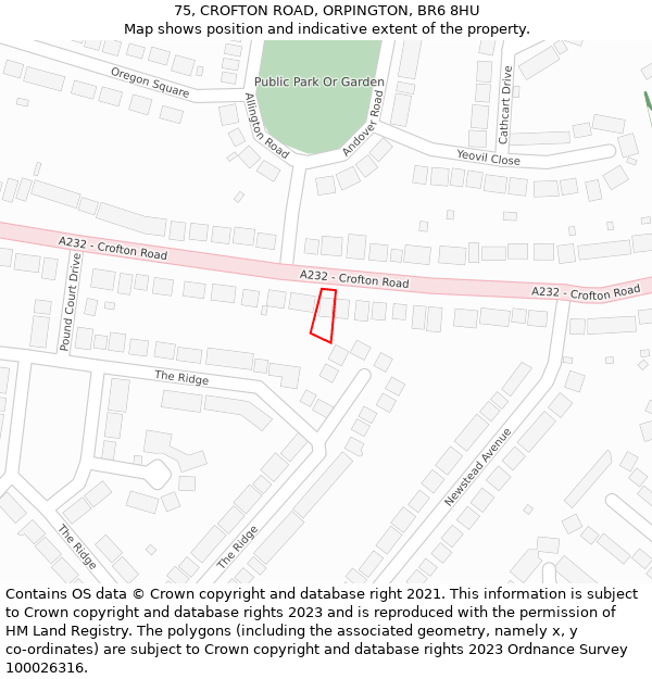 75, CROFTON ROAD, ORPINGTON, BR6 8HU: Location map and indicative extent of plot