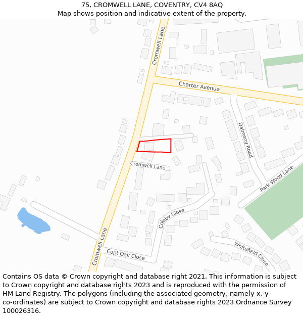 75, CROMWELL LANE, COVENTRY, CV4 8AQ: Location map and indicative extent of plot
