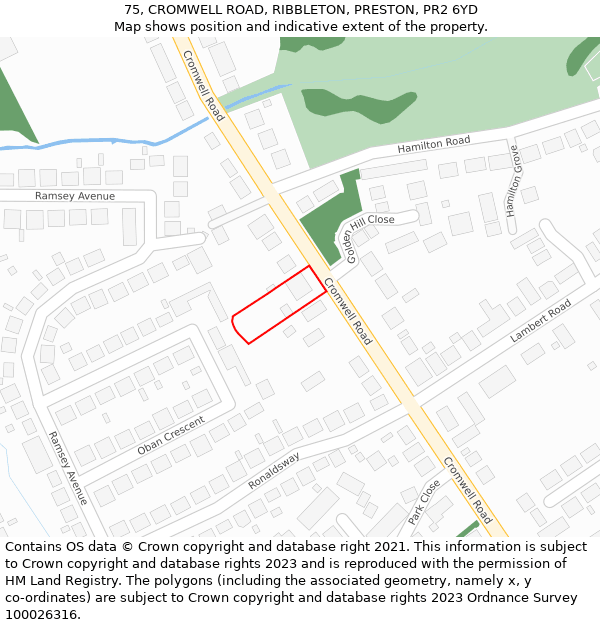 75, CROMWELL ROAD, RIBBLETON, PRESTON, PR2 6YD: Location map and indicative extent of plot