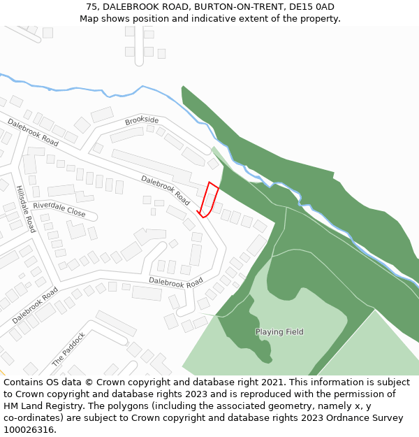 75, DALEBROOK ROAD, BURTON-ON-TRENT, DE15 0AD: Location map and indicative extent of plot