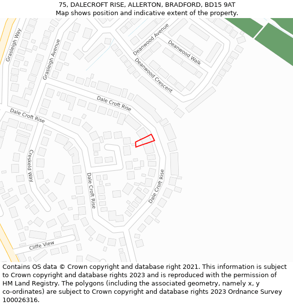 75, DALECROFT RISE, ALLERTON, BRADFORD, BD15 9AT: Location map and indicative extent of plot