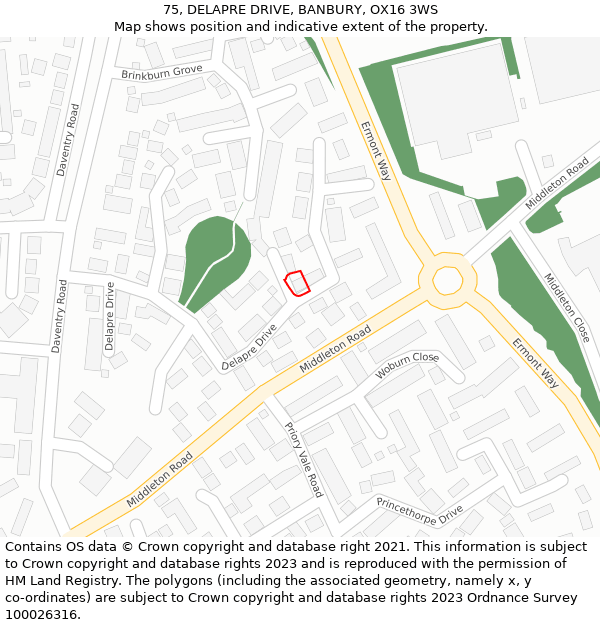 75, DELAPRE DRIVE, BANBURY, OX16 3WS: Location map and indicative extent of plot