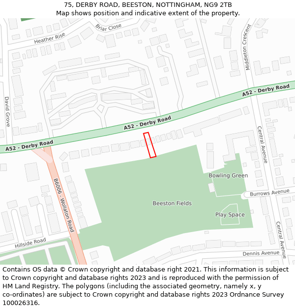 75, DERBY ROAD, BEESTON, NOTTINGHAM, NG9 2TB: Location map and indicative extent of plot