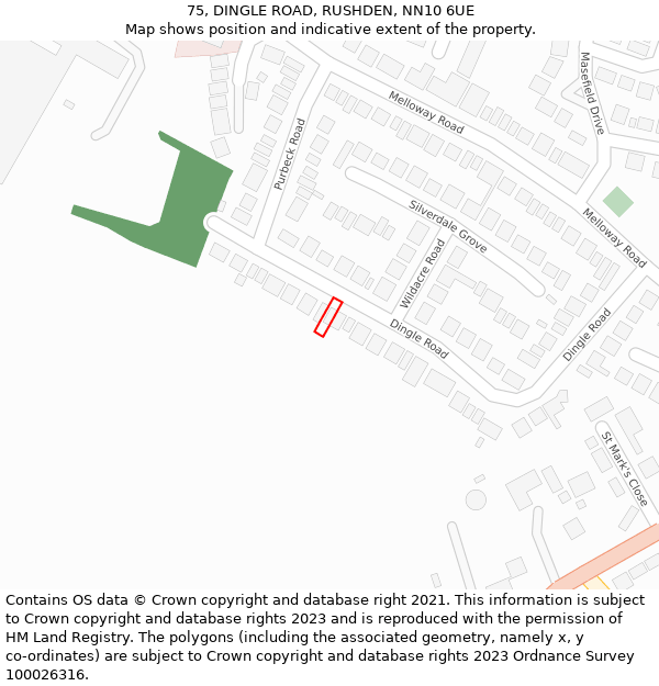 75, DINGLE ROAD, RUSHDEN, NN10 6UE: Location map and indicative extent of plot
