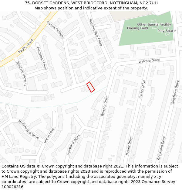 75, DORSET GARDENS, WEST BRIDGFORD, NOTTINGHAM, NG2 7UH: Location map and indicative extent of plot