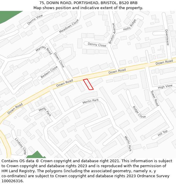 75, DOWN ROAD, PORTISHEAD, BRISTOL, BS20 8RB: Location map and indicative extent of plot